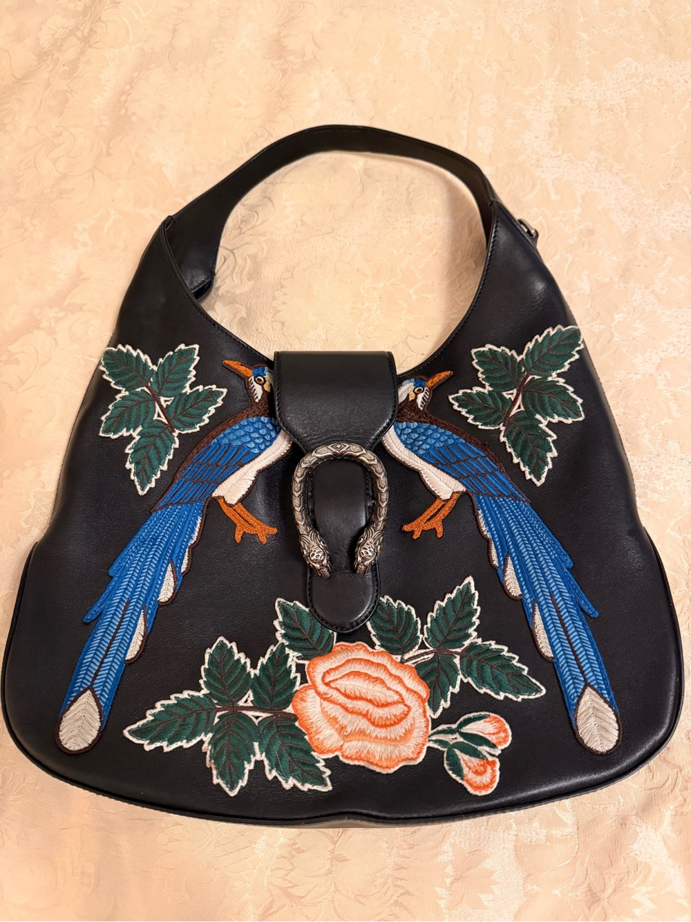 Gucci Black Leather Hobo with peacocks and flower blossom - Picture 6 of 7